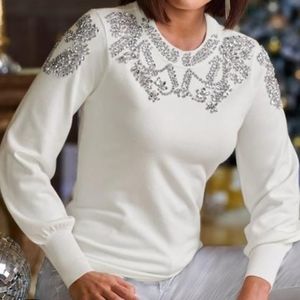 Boston Proper NWO tags Small rhinestone embellished sweater. JUST REDUCED FINAL